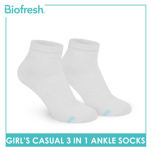 Biofresh Girls’ Antimicrobial Cotton Lite Casual Ankle Socks 3 pairs in 1 pack RGCKG70