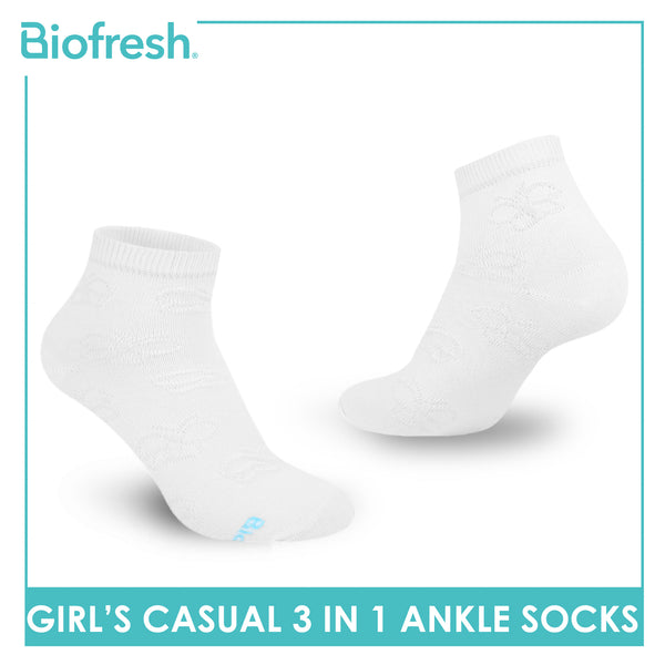 Biofresh Girls’ Antimicrobial Cotton Lite Casual Ankle Socks 3 pairs in 1 pack RGCKG70