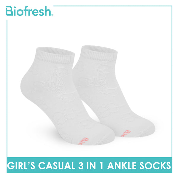 Biofresh Girls’ Antimicrobial Cotton Lite Casual Ankle Socks 3 pairs in 1 pack RGCKG70