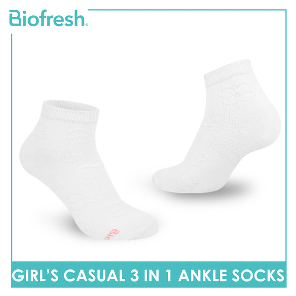 Biofresh Girls’ Antimicrobial Cotton Lite Casual Ankle Socks 3 pairs in 1 pack RGCKG70