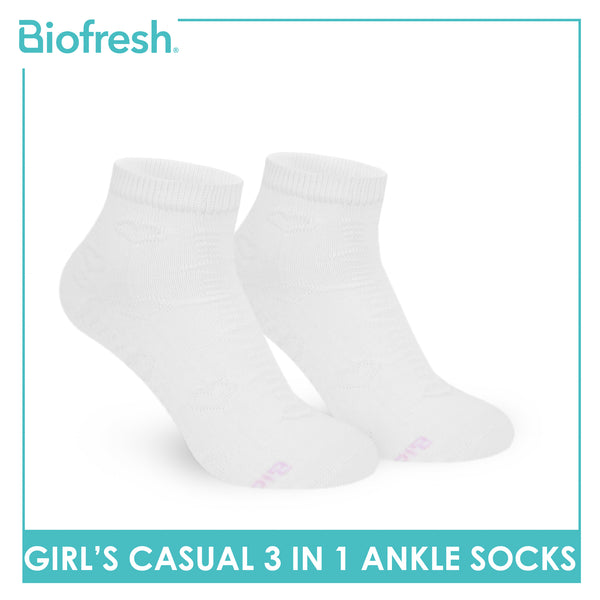 Biofresh Girls’ Antimicrobial Cotton Lite Casual Ankle Socks 3 pairs in 1 pack RGCKG70