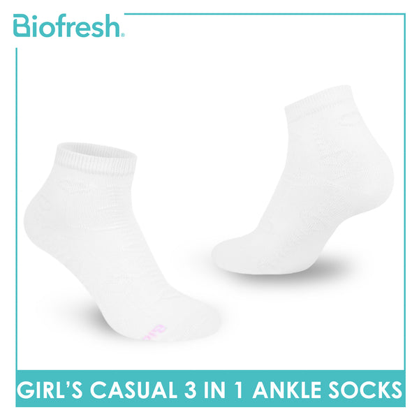 Biofresh Girls’ Antimicrobial Cotton Lite Casual Ankle Socks 3 pairs in 1 pack RGCKG70