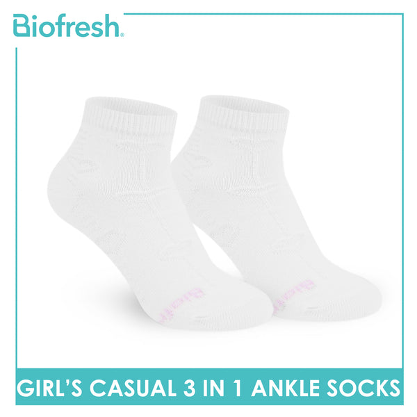 Biofresh Girls’ Antimicrobial Cotton Lite Casual Ankle Socks 3 pairs in 1 pack RGCKG70