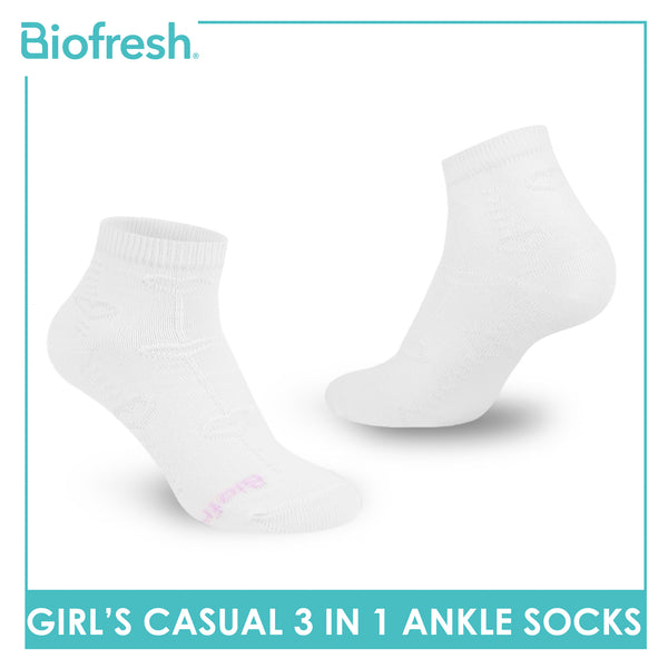 Biofresh Girls’ Antimicrobial Cotton Lite Casual Ankle Socks 3 pairs in 1 pack RGCKG70