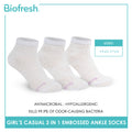Biofresh Girls’ Antimicrobial Embossed Cotton Thin Casual Ankle Socks 3 pairs in 1 pack RGCKG70