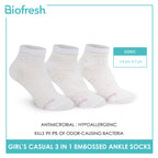 Biofresh Girls’ Antimicrobial Embossed Cotton Thin Casual Ankle Socks 3 pairs in 1 pack RGCKG70