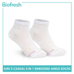 Biofresh Girls’ Antimicrobial Embossed Cotton Thin Casual Ankle Socks 3 pairs in 1 pack RGCKG70