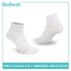 Biofresh Girls’ Antimicrobial Embossed Cotton Thin Casual Ankle Socks 3 pairs in 1 pack RGCKG70