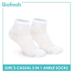 Biofresh Girls’ Antimicrobial Embossed Cotton Thin Casual Ankle Socks 3 pairs in 1 pack RGCKG70