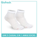 Biofresh Girls’ Antimicrobial Embossed Cotton Thin Casual Ankle Socks 3 pairs in 1 pack RGCKG70