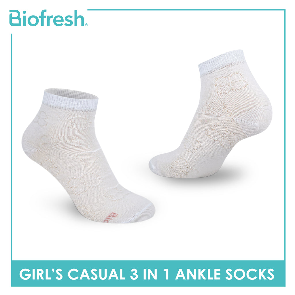 Biofresh Girls’ Antimicrobial Embossed Cotton Thin Casual Ankle Socks 3 pairs in 1 pack RGCKG70