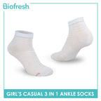 Biofresh Girls’ Antimicrobial Embossed Cotton Thin Casual Ankle Socks 3 pairs in 1 pack RGCKG70