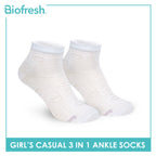Biofresh Girls’ Antimicrobial Embossed Cotton Thin Casual Ankle Socks 3 pairs in 1 pack RGCKG70