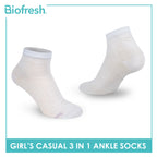 Biofresh Girls’ Antimicrobial Embossed Cotton Thin Casual Ankle Socks 3 pairs in 1 pack RGCKG70