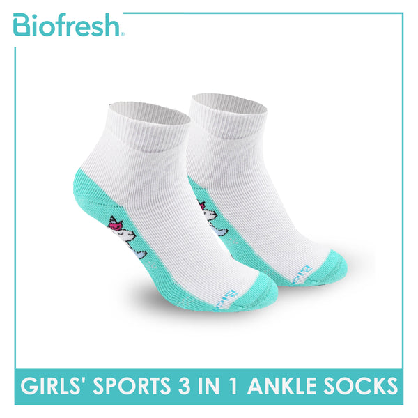Biofresh Girls’ Antimicrobial Cotton Thick Sports Ankle Socks 3 pairs in a pack RGSKG26