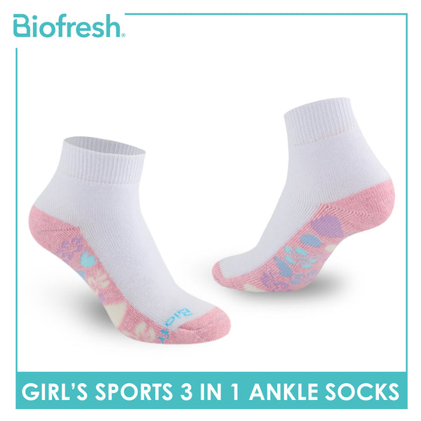 Biofresh Girls’ Antimicrobial Cotton Sports Ankle Socks 3 pairs in 1 pack RGSKG28