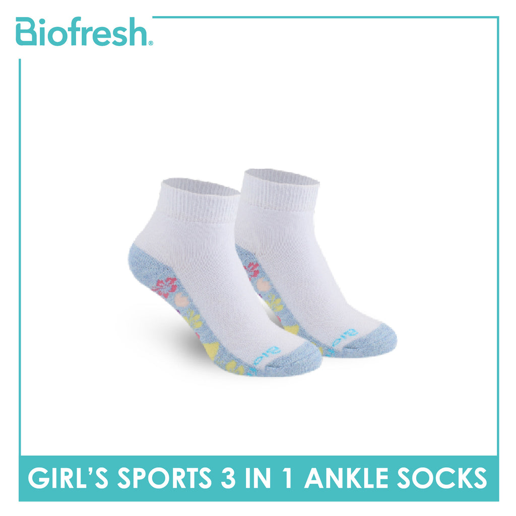 Biofresh Girls’ Antimicrobial Cotton Thick Sports Ankle Socks 3 pairs in 1 pack RGSKG28