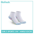 Biofresh Girls’ Antimicrobial Cotton Thick Sports Ankle Socks 3 pairs in 1 pack RGSKG28