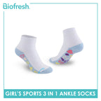 Biofresh Girls’ Antimicrobial Cotton Thick Sports Ankle Socks 3 pairs in 1 pack RGSKG28