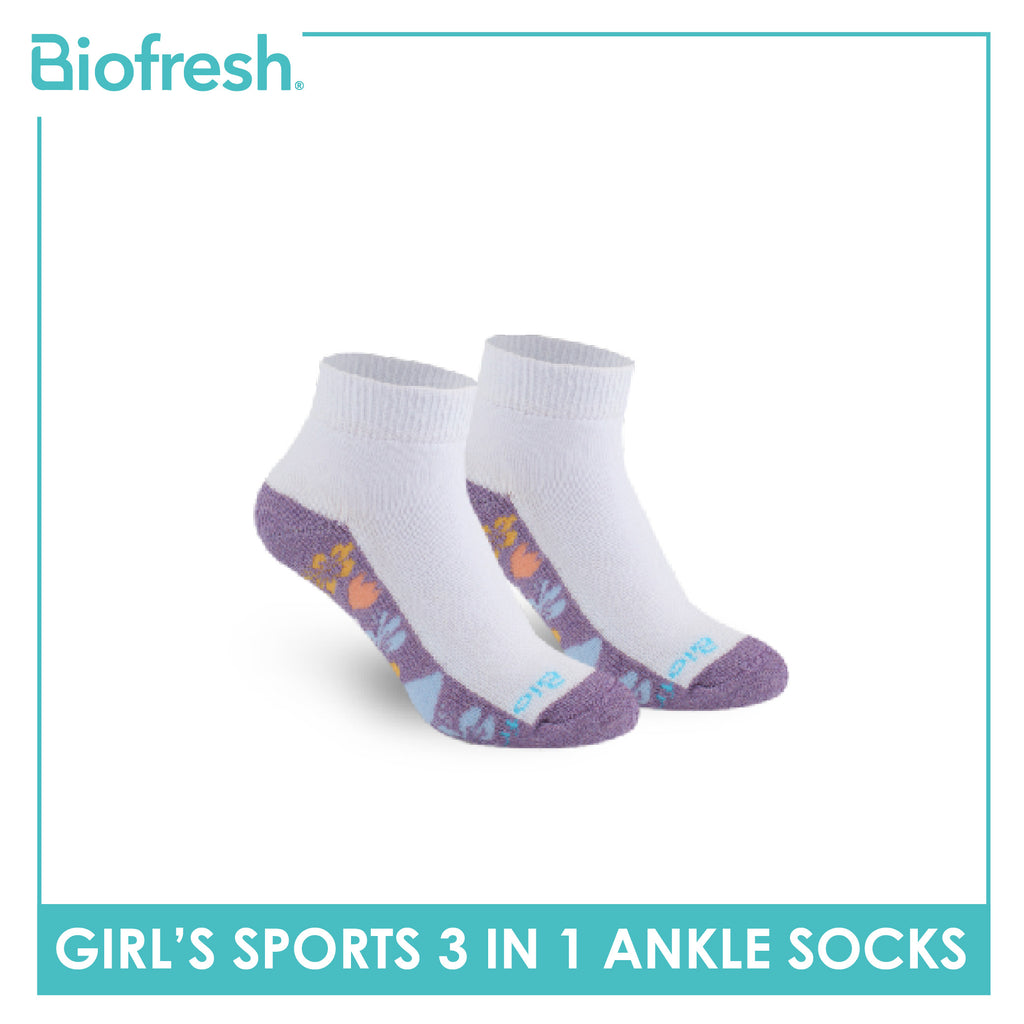 Biofresh Girls’ Antimicrobial Cotton Thick Sports Ankle Socks 3 pairs in 1 pack RGSKG28