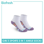 Biofresh Girls’ Antimicrobial Cotton Thick Sports Ankle Socks 3 pairs in 1 pack RGSKG28