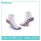 Biofresh Girls’ Antimicrobial Cotton Thick Sports Ankle Socks 3 pairs in 1 pack RGSKG28