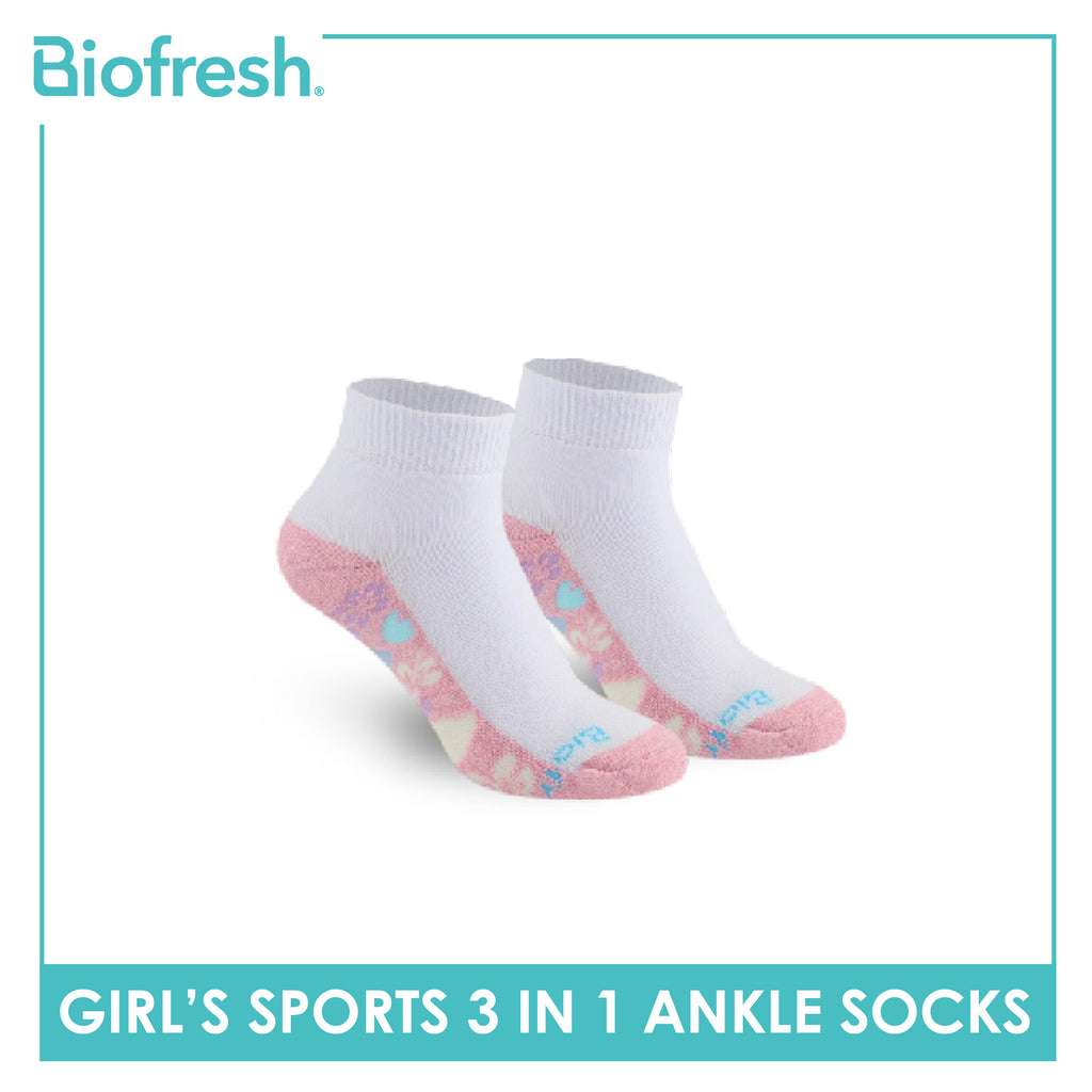 Biofresh Girls’ Antimicrobial Cotton Thick Sports Ankle Socks 3 pairs in 1 pack RGSKG28