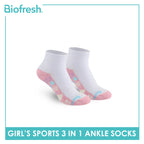 Biofresh Girls’ Antimicrobial Cotton Thick Sports Ankle Socks 3 pairs in 1 pack RGSKG28