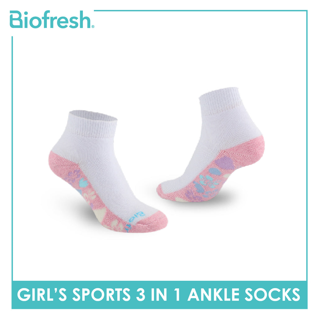 Biofresh Girls’ Antimicrobial Cotton Thick Sports Ankle Socks 3 pairs in 1 pack RGSKG28