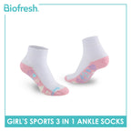 Biofresh Girls’ Antimicrobial Cotton Thick Sports Ankle Socks 3 pairs in 1 pack RGSKG28