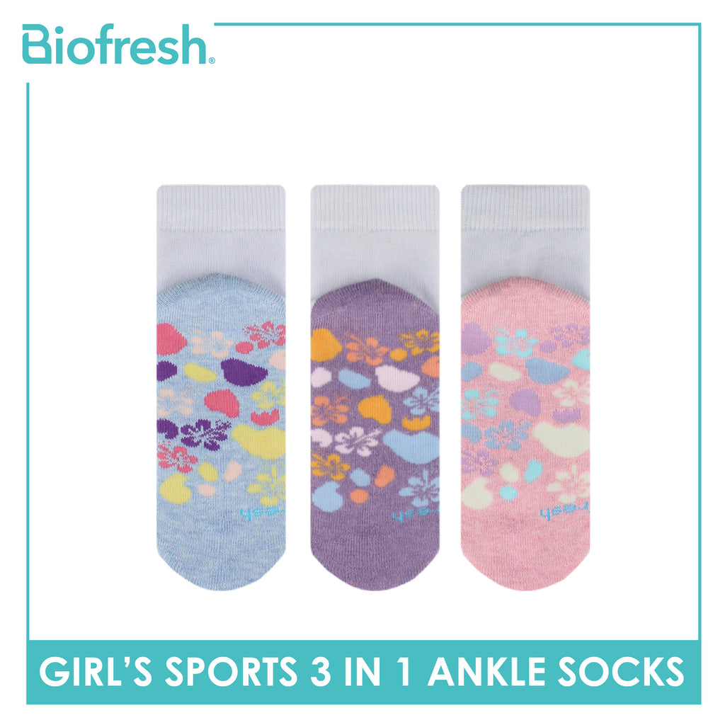 Biofresh Girls’ Antimicrobial Cotton Thick Sports Ankle Socks 3 pairs in 1 pack RGSKG28