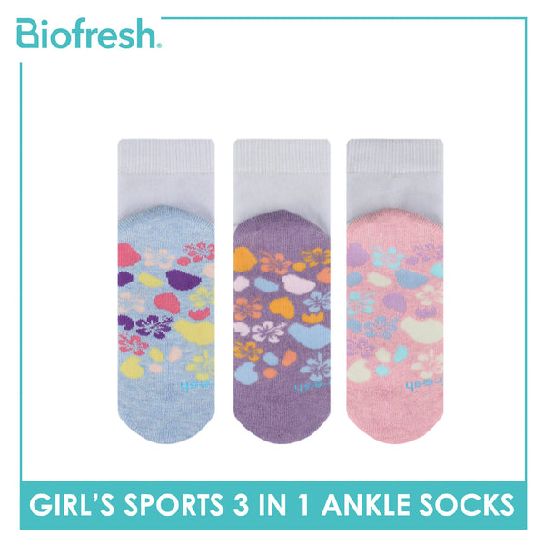Biofresh Girls’ Antimicrobial Cotton Sports Ankle Socks 3 pairs in 1 pack RGSKG28