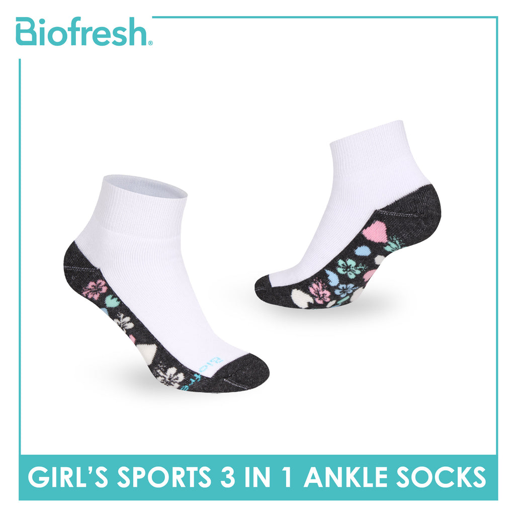 Biofresh Girls’ Antimicrobial Cotton Thick Sports Ankle Socks 3 pairs in 1 pack RGSKG28
