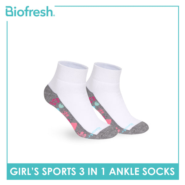 Biofresh Girls’ Antimicrobial Cotton Sports Ankle Socks 3 pairs in 1 pack RGSKG28