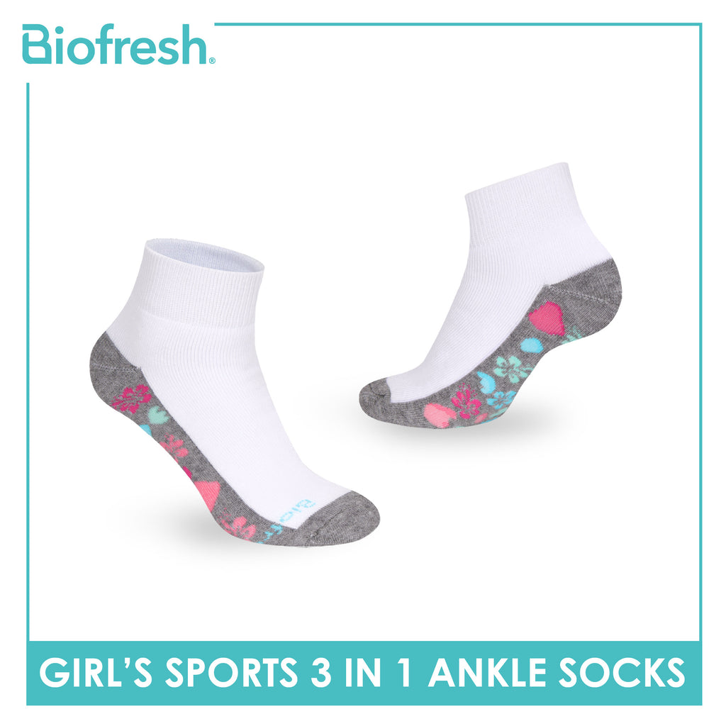 Biofresh Girls’ Antimicrobial Cotton Thick Sports Ankle Socks 3 pairs in 1 pack RGSKG28