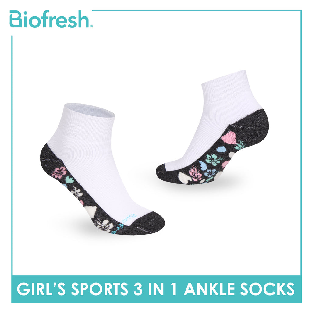 Biofresh Girls’ Antimicrobial Cotton Thick Sports Ankle Socks 3 pairs in 1 pack RGSKG28