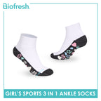 Biofresh Girls’ Antimicrobial Cotton Thick Sports Ankle Socks 3 pairs in 1 pack RGSKG28