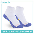 Biofresh Girl's Antimicrobial Cotton Thick Sports Ankle Socks 3 pairs in 1 pack RGSKG29