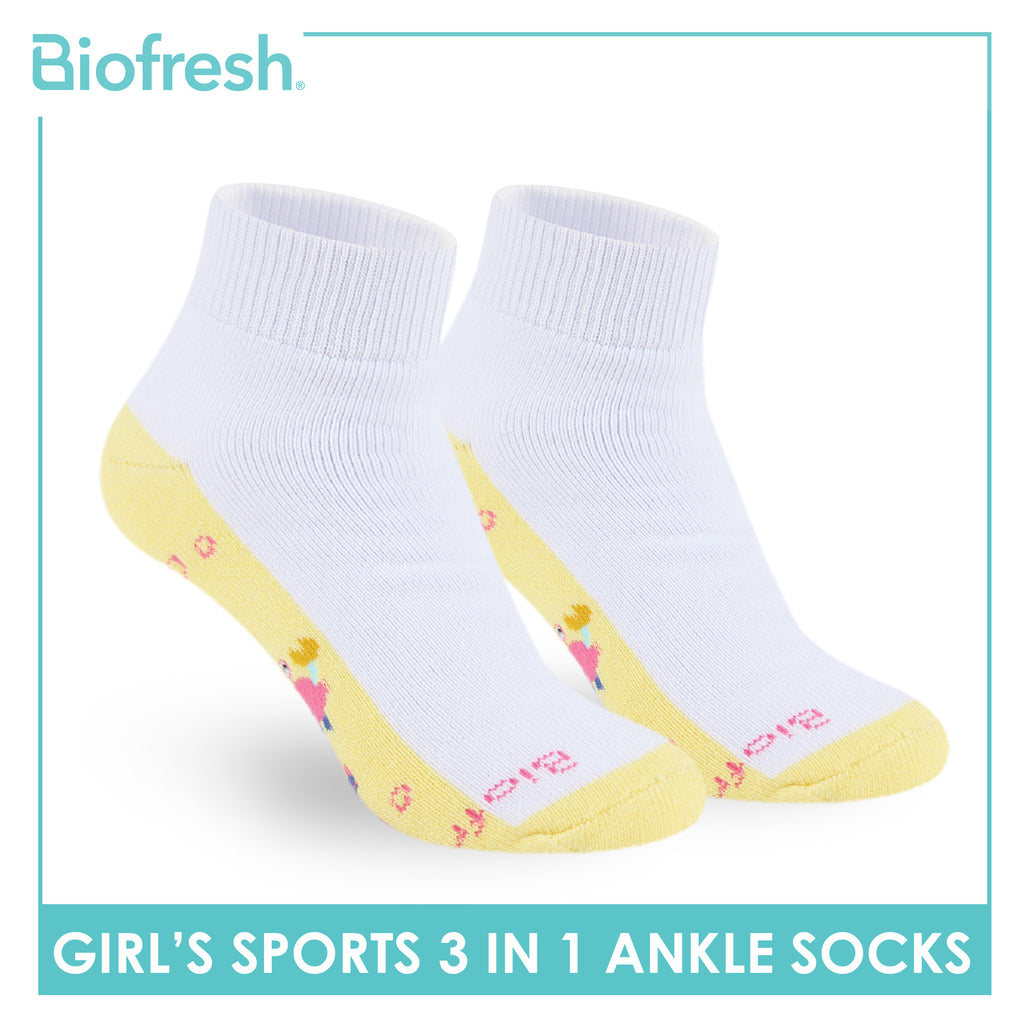 Biofresh Girl's Antimicrobial Cotton Thick Sports Ankle Socks 3 pairs in 1 pack RGSKG29