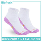 Biofresh Girl's Antimicrobial Cotton Thick Sports Ankle Socks 3 pairs in 1 pack RGSKG29