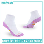 Biofresh Girl's Antimicrobial Cotton Thick Sports Ankle Socks 3 pairs in 1 pack RGSKG29