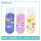 Biofresh Girl's Antimicrobial Cotton Thick Sports Ankle Socks 3 pairs in 1 pack RGSKG29