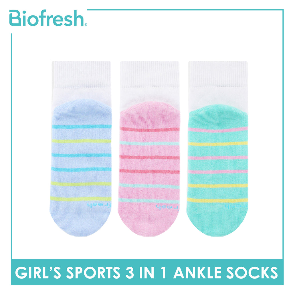 Biofresh Girl's Antimicrobial Cotton Thick Sports Ankle Socks 3 pairs in 1 pack RGSKG29