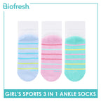Biofresh Girl's Antimicrobial Cotton Thick Sports Ankle Socks 3 pairs in 1 pack RGSKG29