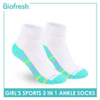 Biofresh Girl's Antimicrobial Cotton Thick Sports Ankle Socks 3 pairs in 1 pack RGSKG29