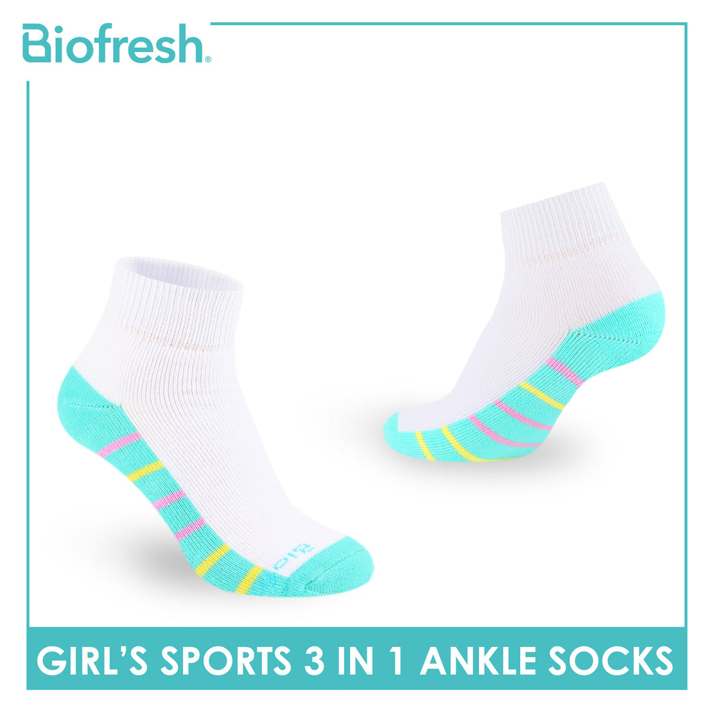 Biofresh Girl's Antimicrobial Cotton Thick Sports Ankle Socks 3 pairs in 1 pack RGSKG29