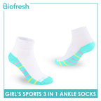 Biofresh Girl's Antimicrobial Cotton Thick Sports Ankle Socks 3 pairs in 1 pack RGSKG29