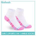 Biofresh Girl's Antimicrobial Cotton Thick Sports Ankle Socks 3 pairs in 1 pack RGSKG29