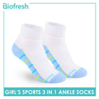 Biofresh Girl's Antimicrobial Cotton Thick Sports Ankle Socks 3 pairs in 1 pack RGSKG29