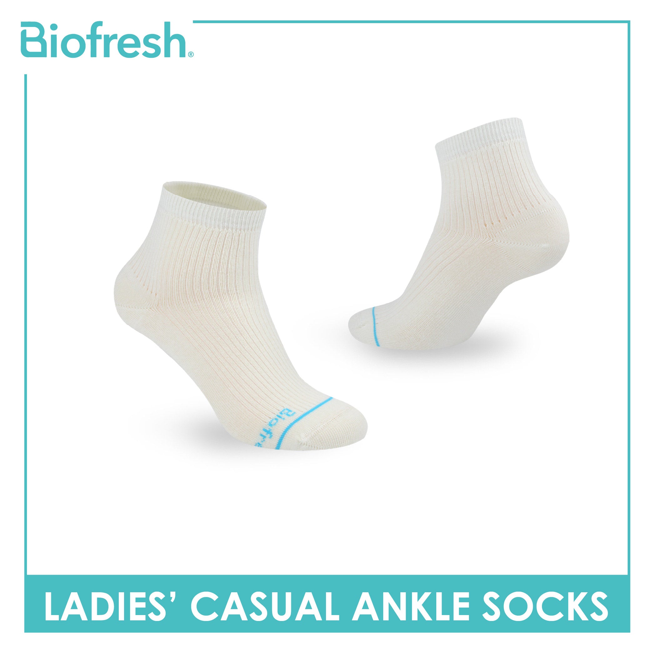 Biofresh Ladies' Antimicrobial Cotton Lite Thin Casual Ankle Socks 1 pair in 1 pack RLC532